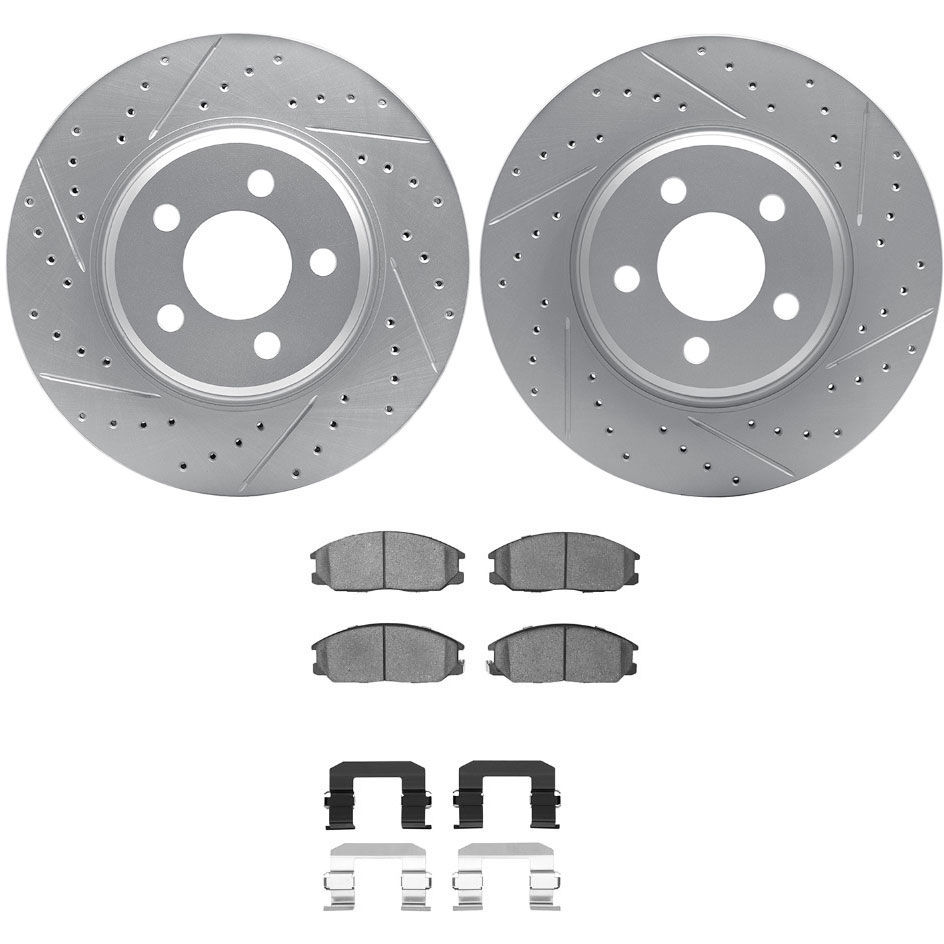 Dynamic Friction 2512-03074 - Brake Kit - Coated Drilled and Slotted Brake Rotors and 5000 Advanced Brake Pads with Hardware