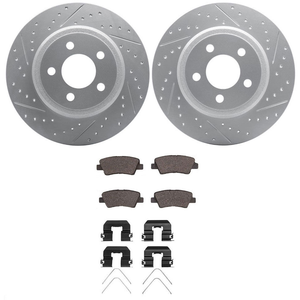 Dynamic Friction 2512-03093 - Brake Kit - Coated Drilled and Slotted Brake Rotors and 5000 Advanced Brake Pads with Hardware