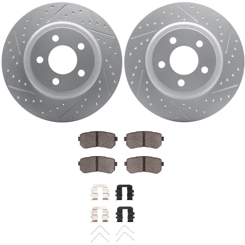 Dynamic Friction 2512-03100 - Brake Kit - Coated Drilled and Slotted Brake Rotors and 5000 Advanced Brake Pads with Hardware