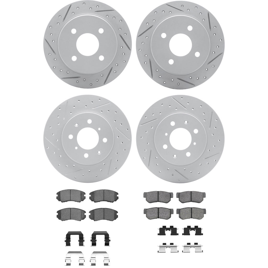 Dynamic Friction 2514-03000 - Brake Kit - Coated Drilled and Slotted Brake Rotors and 5000 Advanced Brake Pads with Hardware