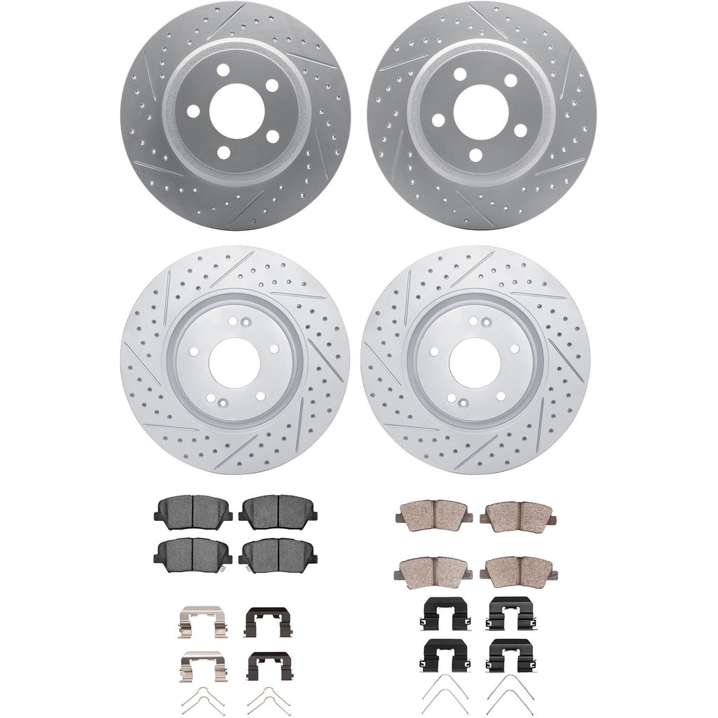 Dynamic Friction 2514-03010 - Brake Kit - Coated Drilled and Slotted Brake Rotors and 5000 Advanced Brake Pads with Hardware