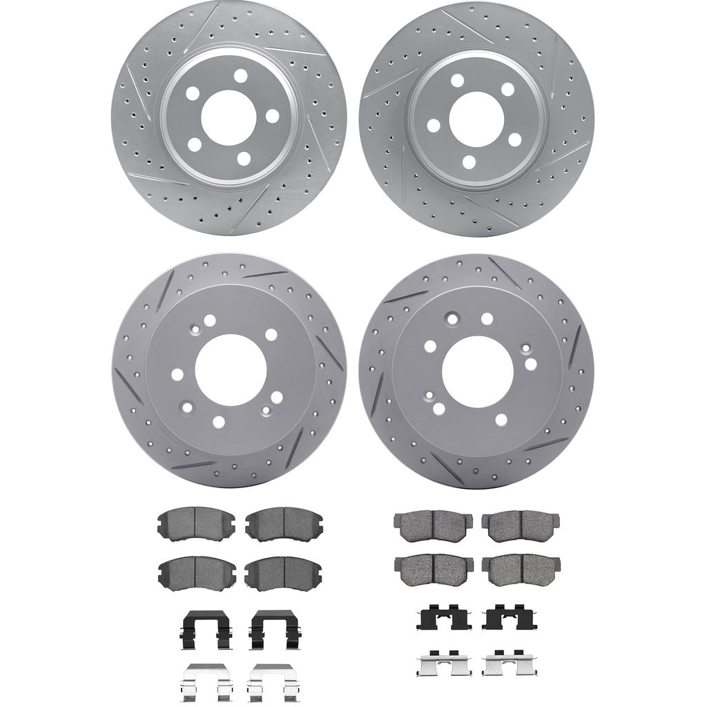 Dynamic Friction 2514-03036 - Brake Kit - Coated Drilled and Slotted Brake Rotors and 5000 Advanced Brake Pads with Hardware