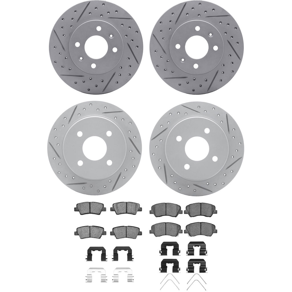 Dynamic Friction 2514-03060 - Brake Kit - Coated Drilled and Slotted Brake Rotors and 5000 Advanced Brake Pads with Hardware