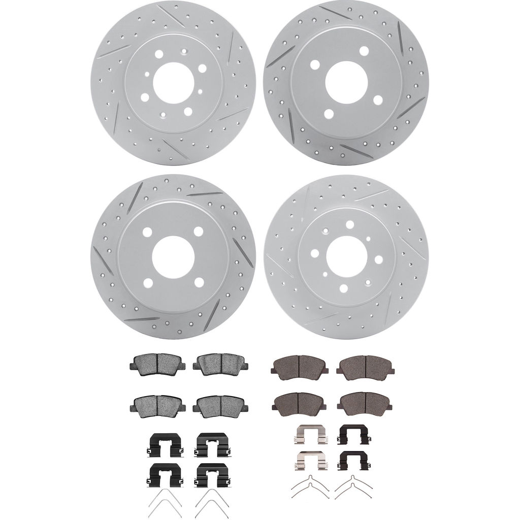 Dynamic Friction 2514-03062 - Brake Kit - Coated Drilled and Slotted Brake Rotors and 5000 Advanced Brake Pads with Hardware