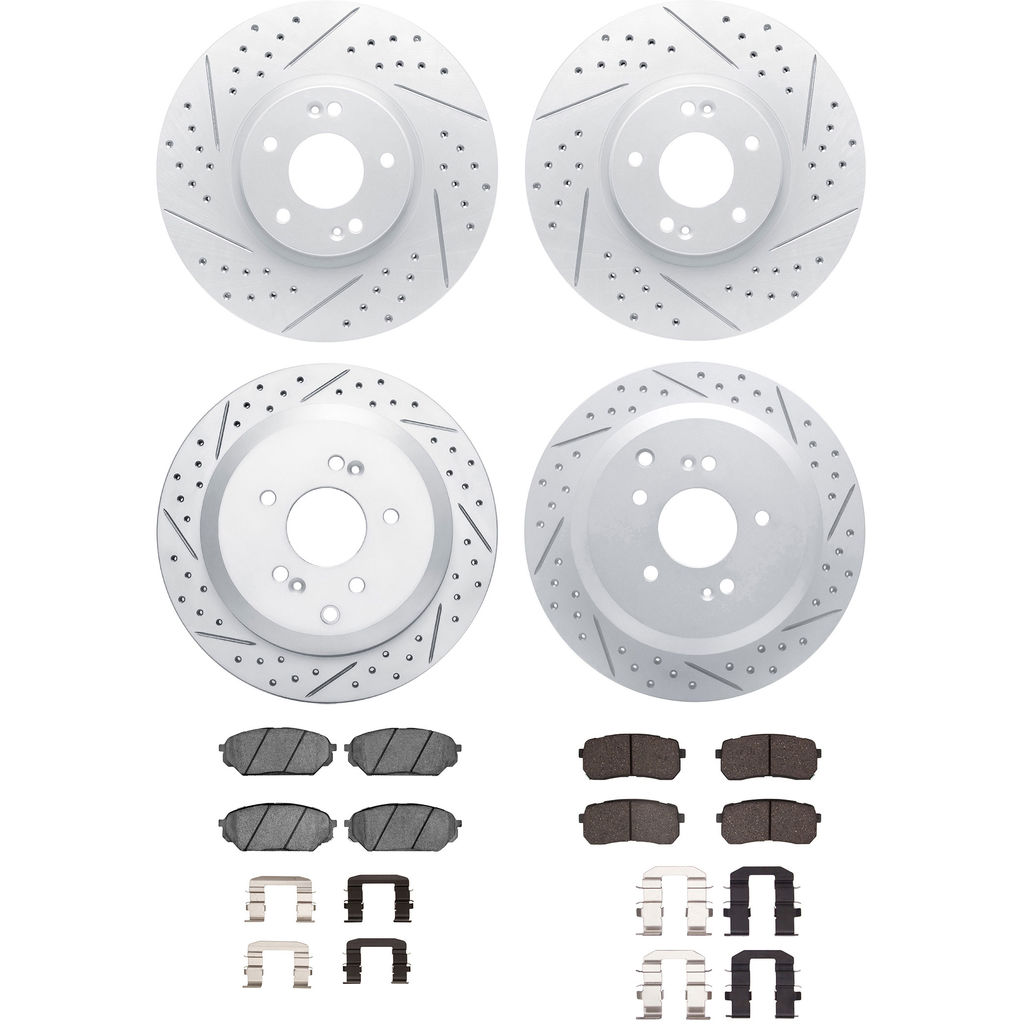 Dynamic Friction 2514-03063 - Brake Kit - Coated Drilled and Slotted Brake Rotors and 5000 Advanced Brake Pads with Hardware
