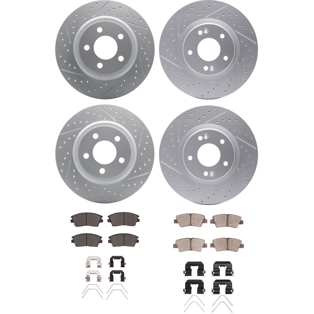 Dynamic Friction 2514-03074 - Brake Kit - Coated Drilled and Slotted Brake Rotors and 5000 Advanced Brake Pads with Hardware