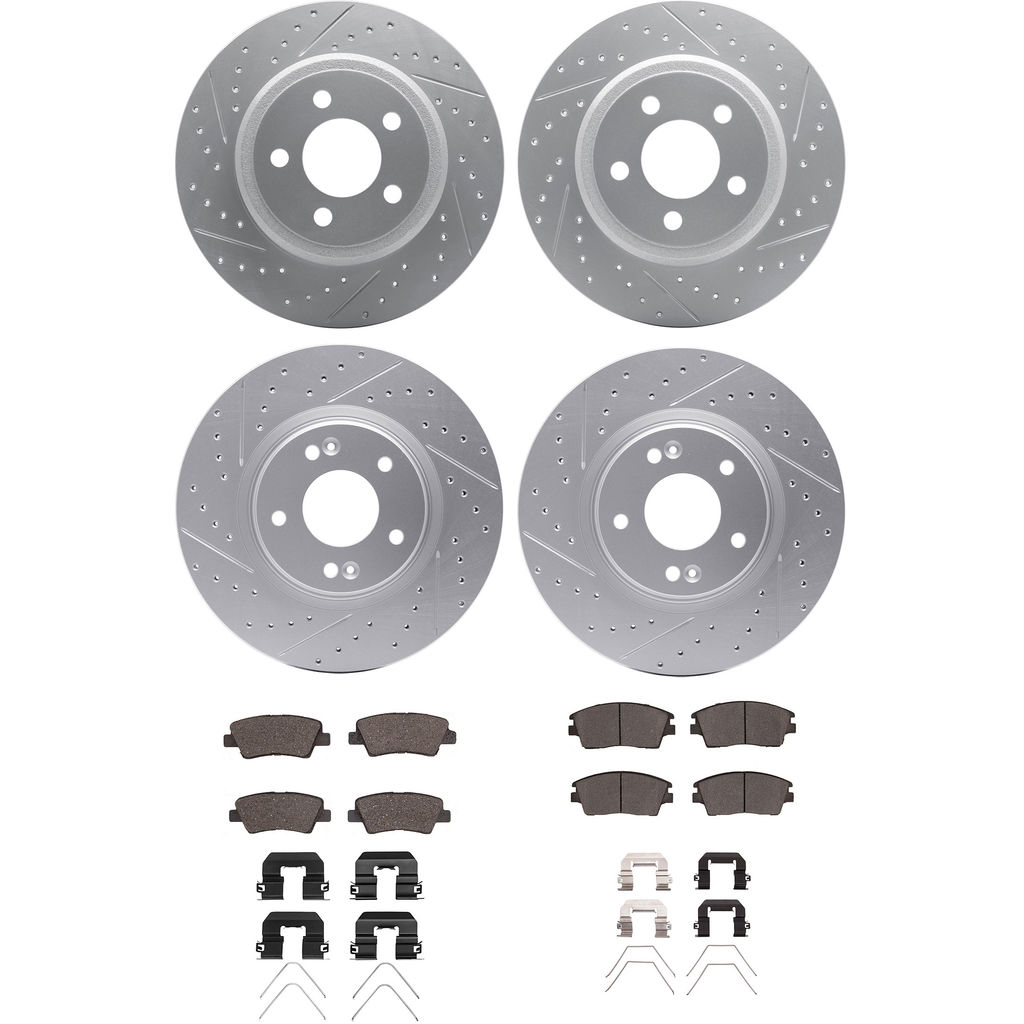 Dynamic Friction 2514-03076 - Brake Kit - Coated Drilled and Slotted Brake Rotors and 5000 Advanced Brake Pads with Hardware