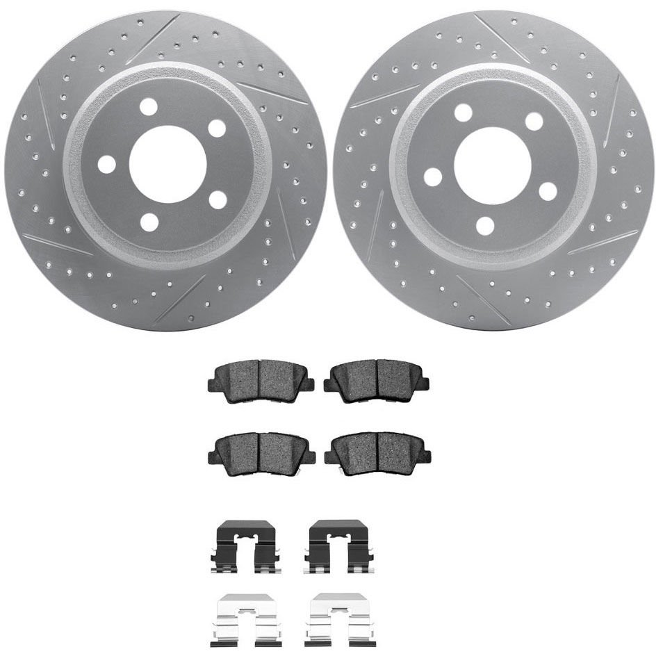 Dynamic Friction 2512-03032 - Brake Kit - Coated Drilled and Slotted Brake Rotors and 5000 Advanced Brake Pads with Hardware