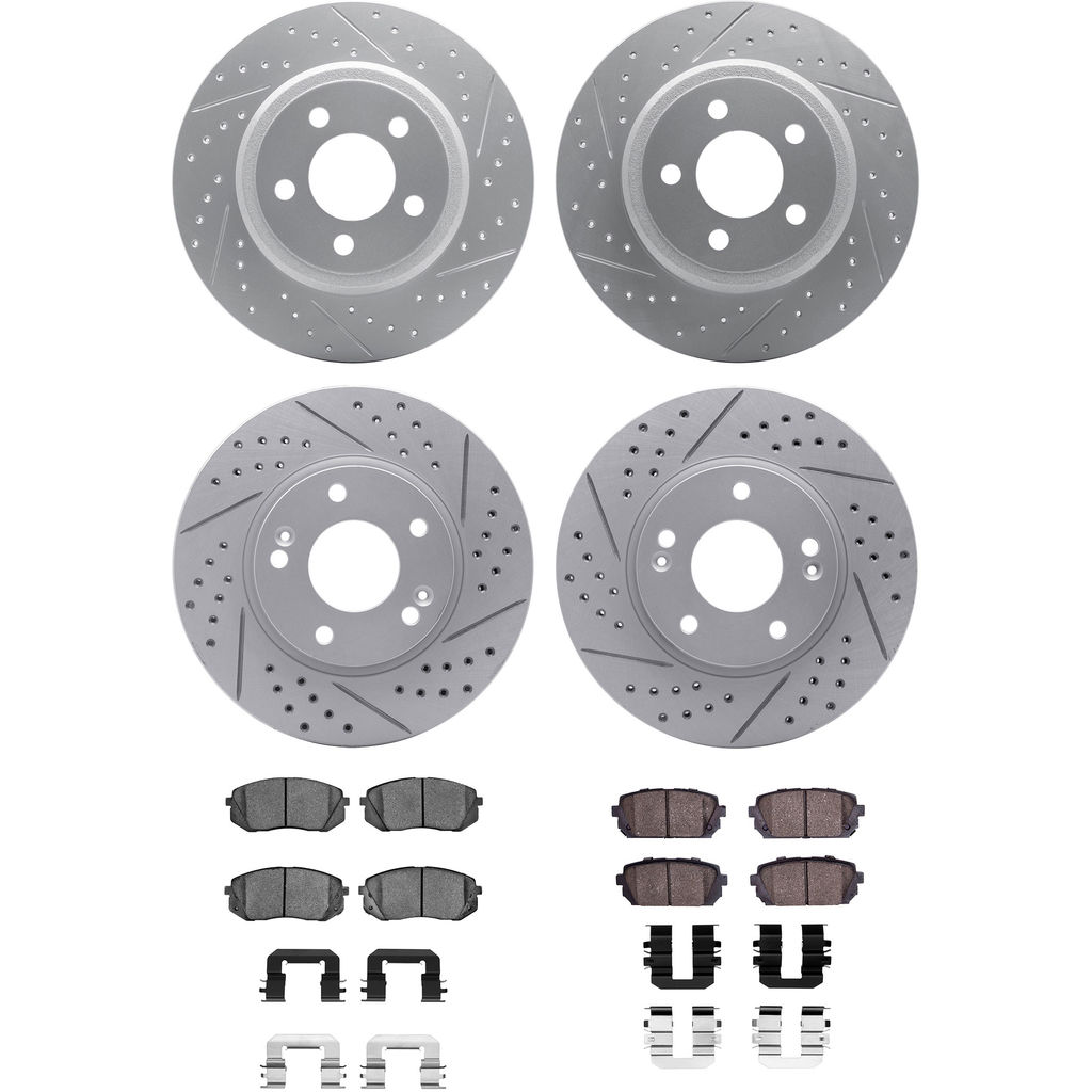 Dynamic Friction 2514-03016 - Brake Kit - Coated Drilled and Slotted Brake Rotors and 5000 Advanced Brake Pads with Hardware