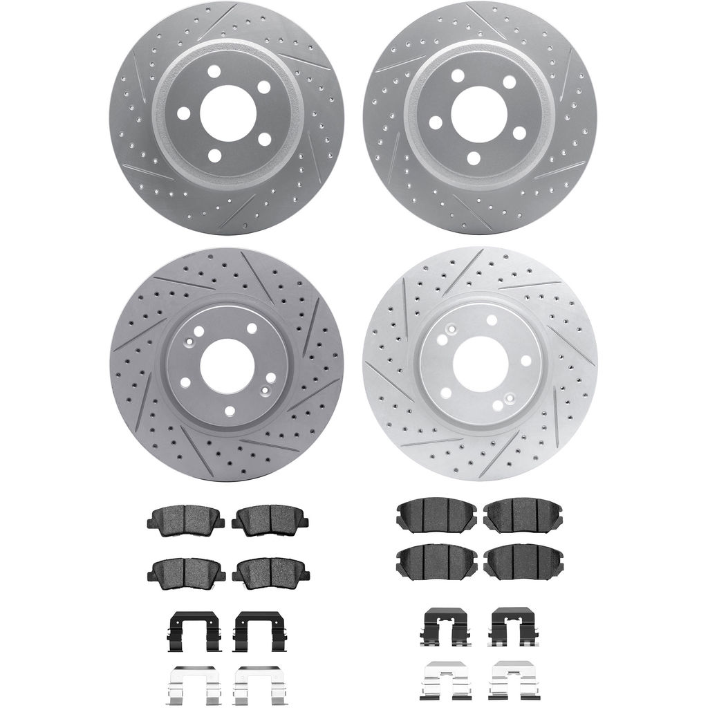 Dynamic Friction 2514-03018 - Brake Kit - Coated Drilled and Slotted Brake Rotors and 5000 Advanced Brake Pads with Hardware