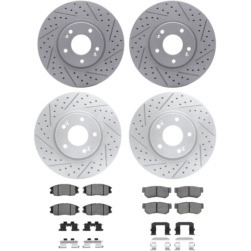 Dynamic Friction 2514-03019 - Brake Kit - Coated Drilled and Slotted Brake Rotors and 5000 Advanced Brake Pads with Hardware