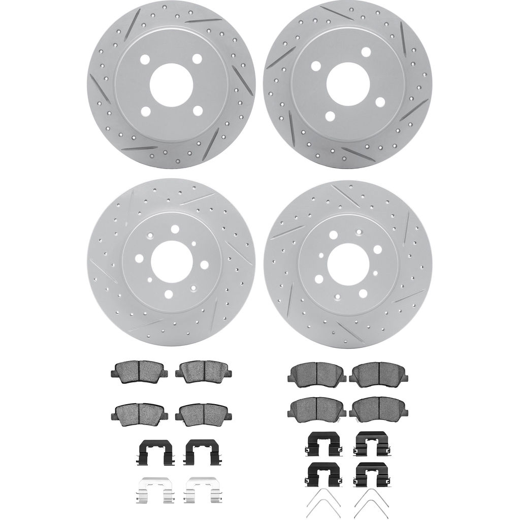 Dynamic Friction 2514-03061 - Brake Kit - Coated Drilled and Slotted Brake Rotors and 5000 Advanced Brake Pads with Hardware