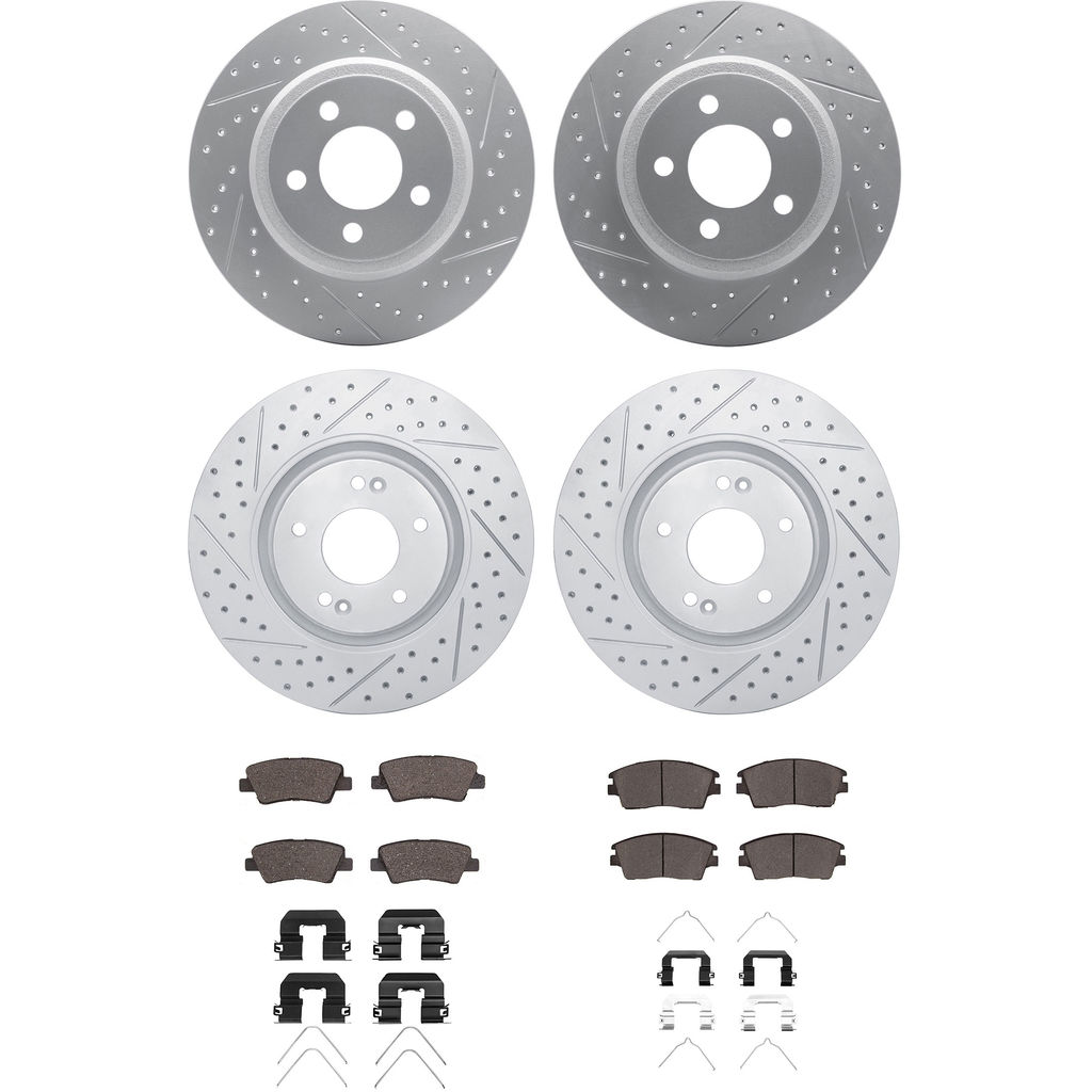 Dynamic Friction 2514-03077 - Brake Kit - Coated Drilled and Slotted Brake Rotors and 5000 Advanced Brake Pads with Hardware
