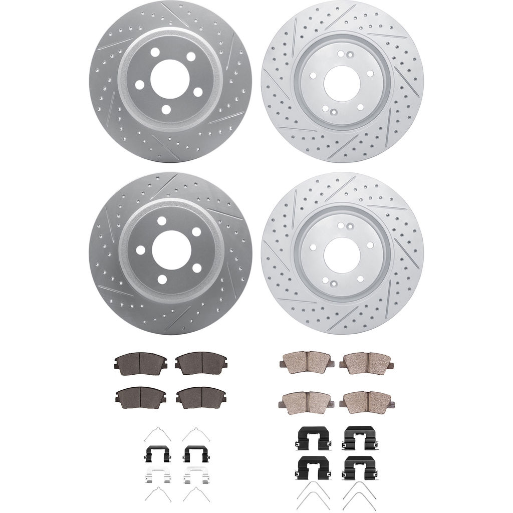Dynamic Friction 2514-03078 - Brake Kit - Coated Drilled and Slotted Brake Rotors and 5000 Advanced Brake Pads with Hardware
