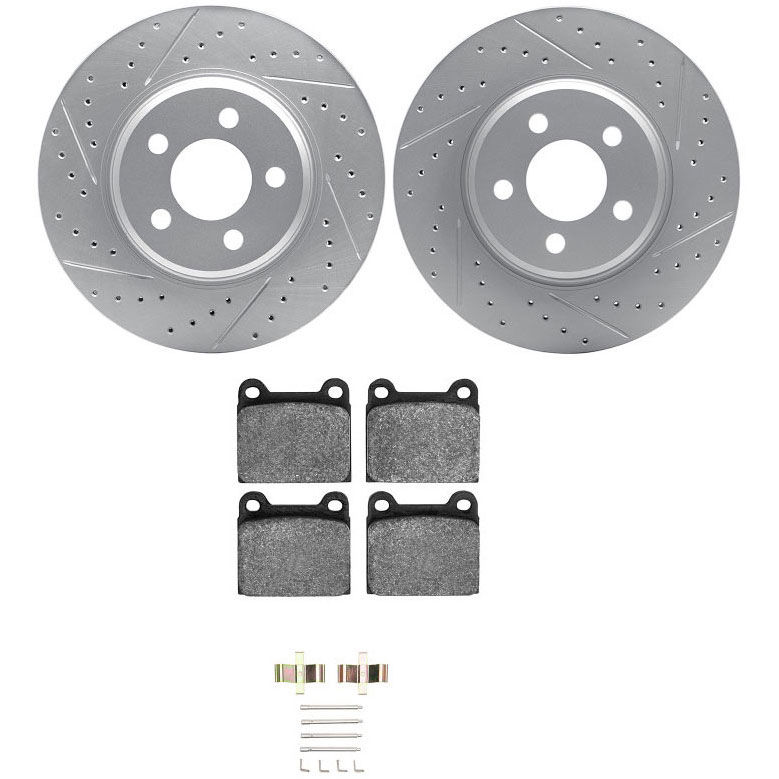 Dynamic Friction 2512-02005 - Brake Kit - Coated Drilled and Slotted Brake Rotors and 5000 Advanced Brake Pads with Hardware