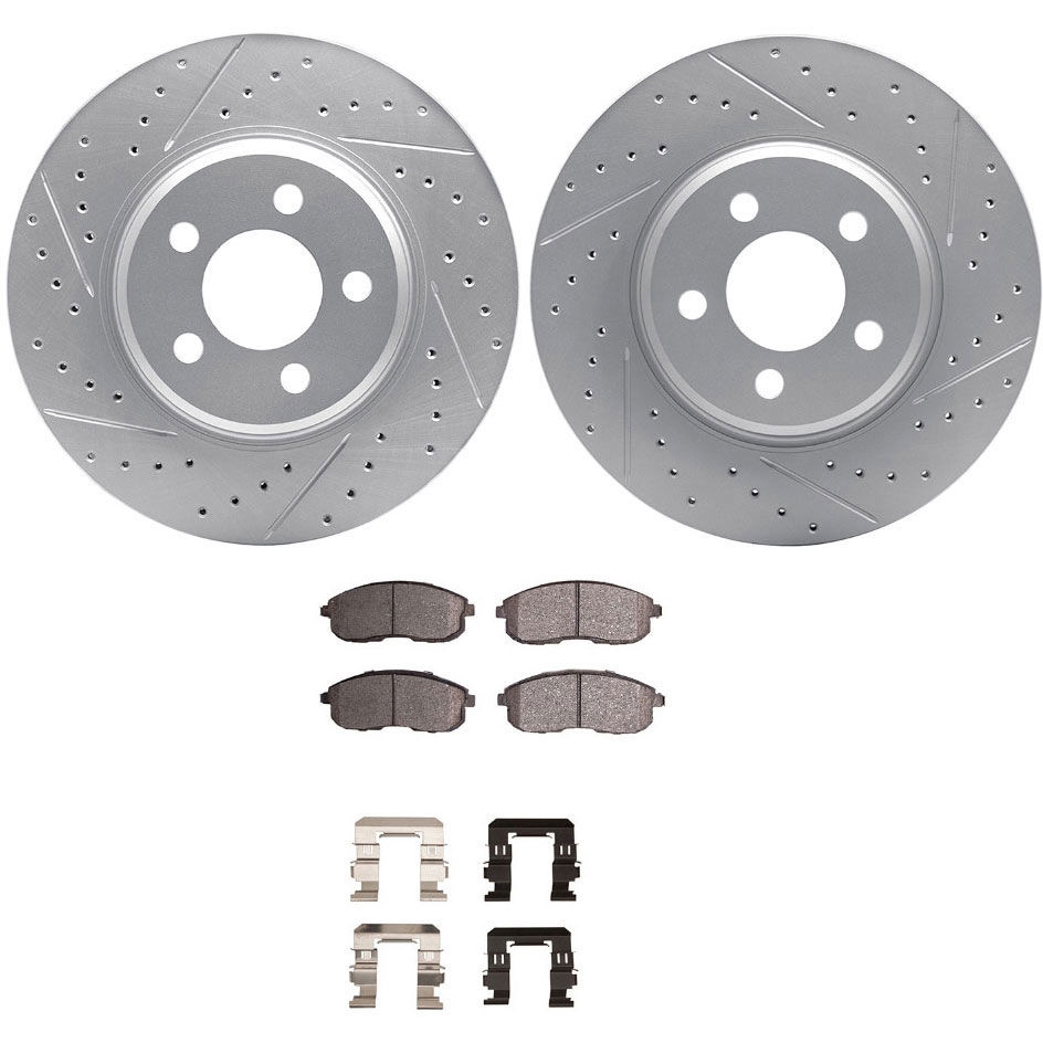 Dynamic Friction 2512-01000 - Brake Kit - Coated Drilled and Slotted Brake Rotors and 5000 Advanced Brake Pads with Hardware