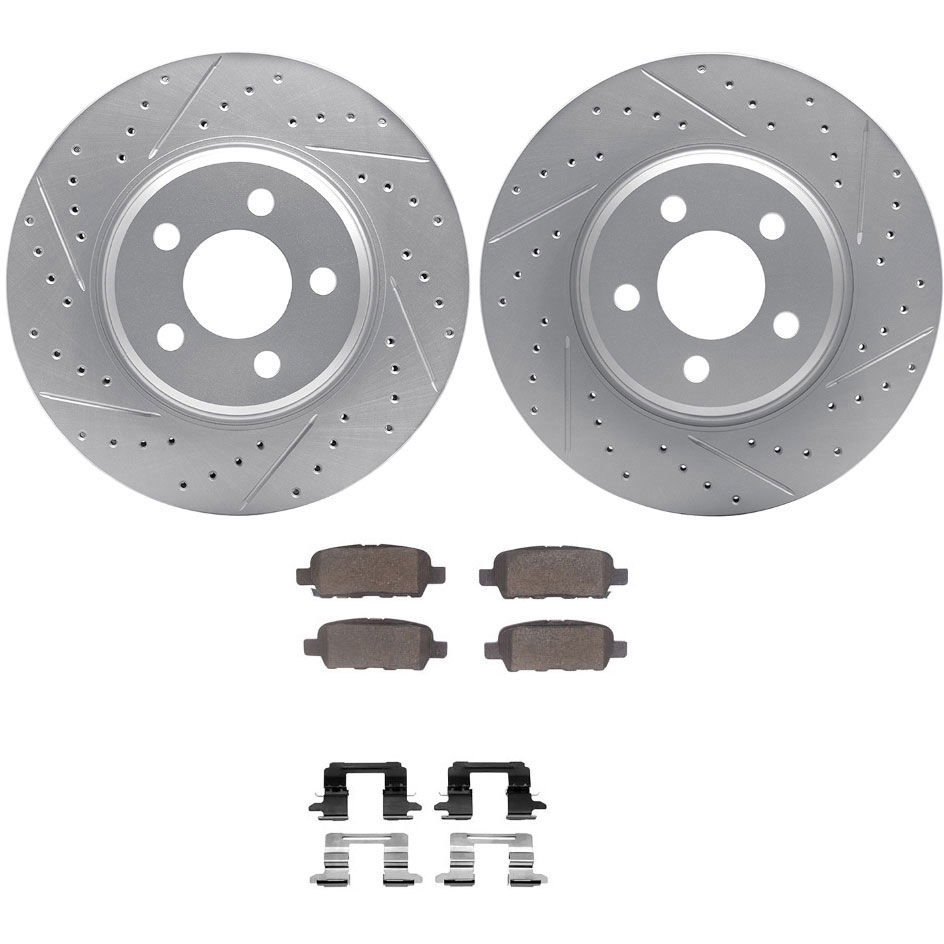 Dynamic Friction 2512-01012 - Brake Kit - Coated Drilled and Slotted Brake Rotors and 5000 Advanced Brake Pads with Hardware