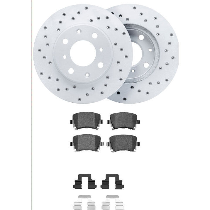 Dynamic Friction 2512-74256 - Brake Kit - Coated Drilled Brake Rotors with 5000 Advanced Brake Pads includes Hardware