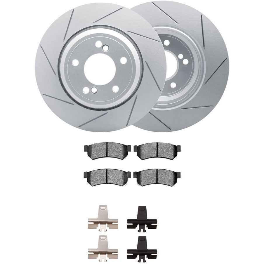 Dynamic Friction 2512-01024 - Brake Kit - Coated Slotted Brake Rotors and 5000 Advanced Brake Pads with Hardware