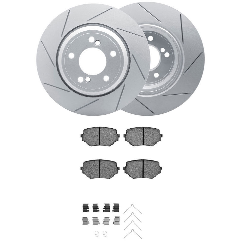 Dynamic Friction 2512-01025 - Brake Kit - Coated Slotted Brake Rotors and 5000 Advanced Brake Pads with Hardware