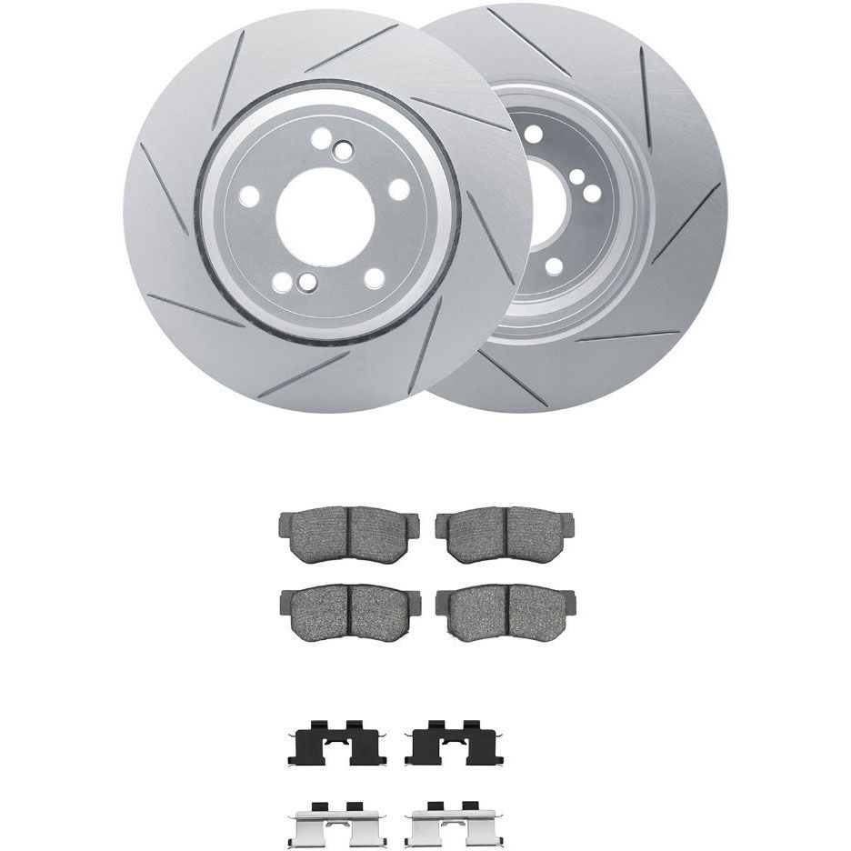 Dynamic Friction 2512-03121 - Brake Kit - Coated Slotted Brake Rotors and 5000 Advanced Brake Pads with Hardware