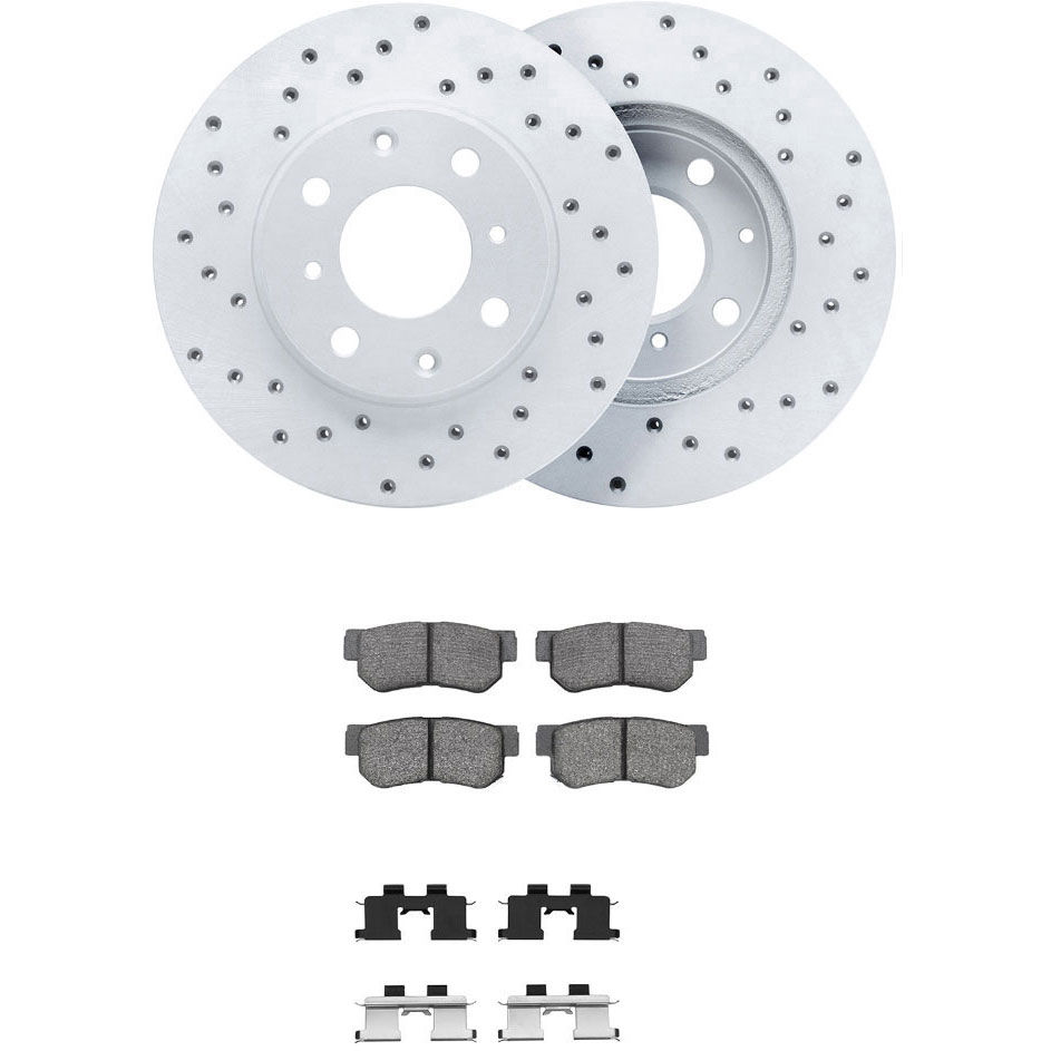 Dynamic Friction 2512-03164 - Brake Kit - Coated Drilled Brake Rotors with 5000 Advanced Brake Pads includes Hardware