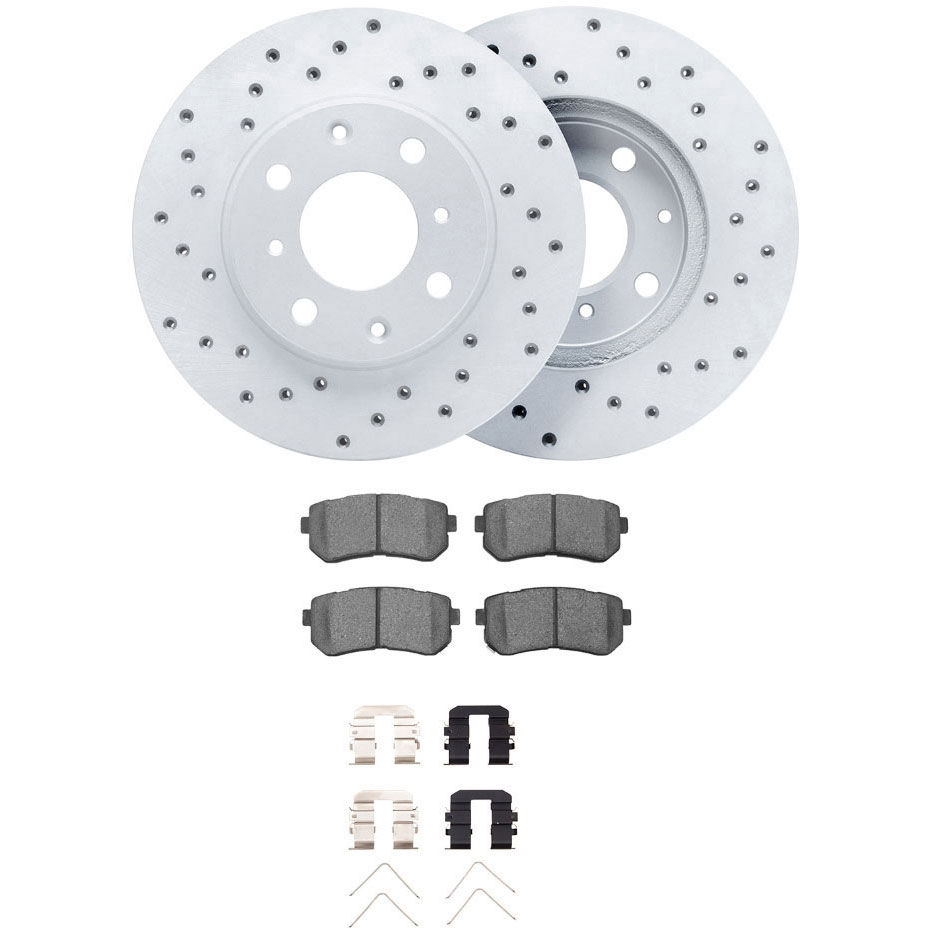 Dynamic Friction 2512-03166 - Brake Kit - Coated Drilled Brake Rotors with 5000 Advanced Brake Pads includes Hardware