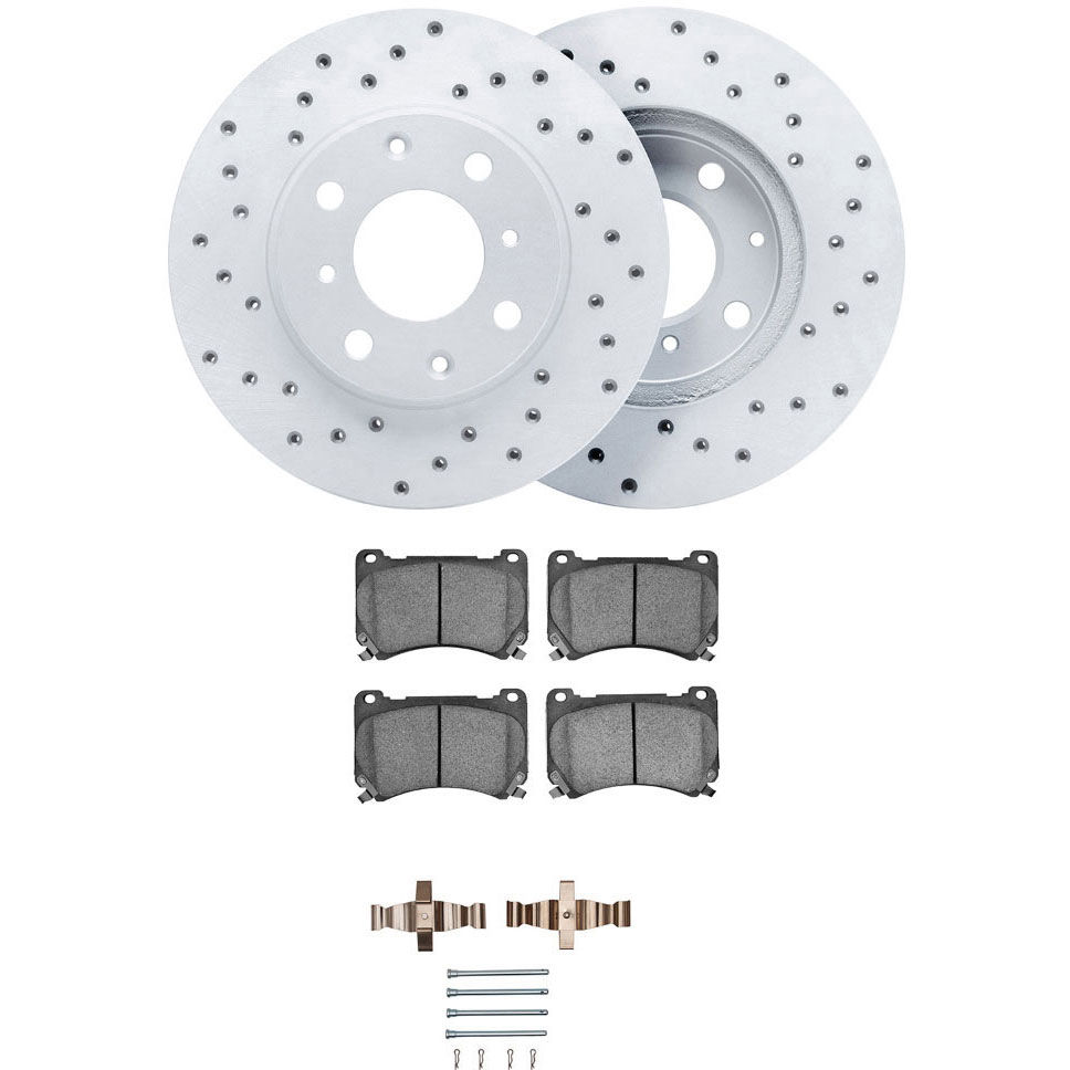 Dynamic Friction 2512-03185 - Brake Kit - Coated Drilled Brake Rotors with 5000 Advanced Brake Pads includes Hardware
