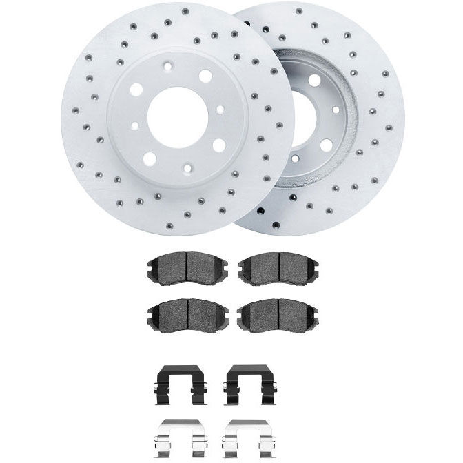 Dynamic Friction 2712-03005 - Brake Kit - Drilled Coated Carbon Alloy Brake Rotor and Active Performance 309 Brake Pads