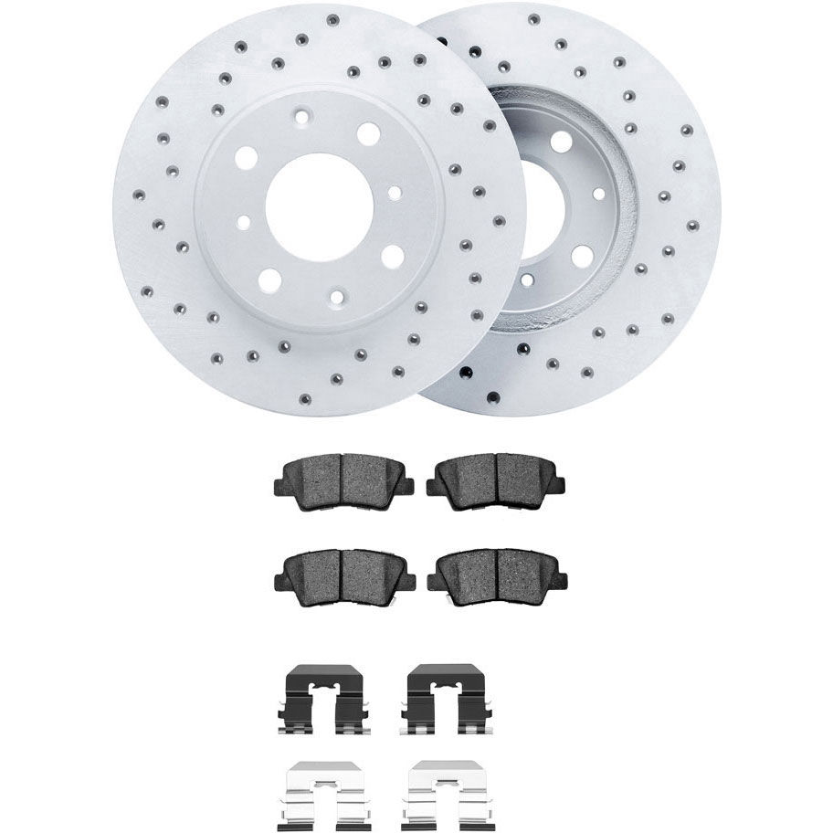 Dynamic Friction 2512-03176 - Brake Kit - Coated Drilled Brake Rotors with 5000 Advanced Brake Pads includes Hardware