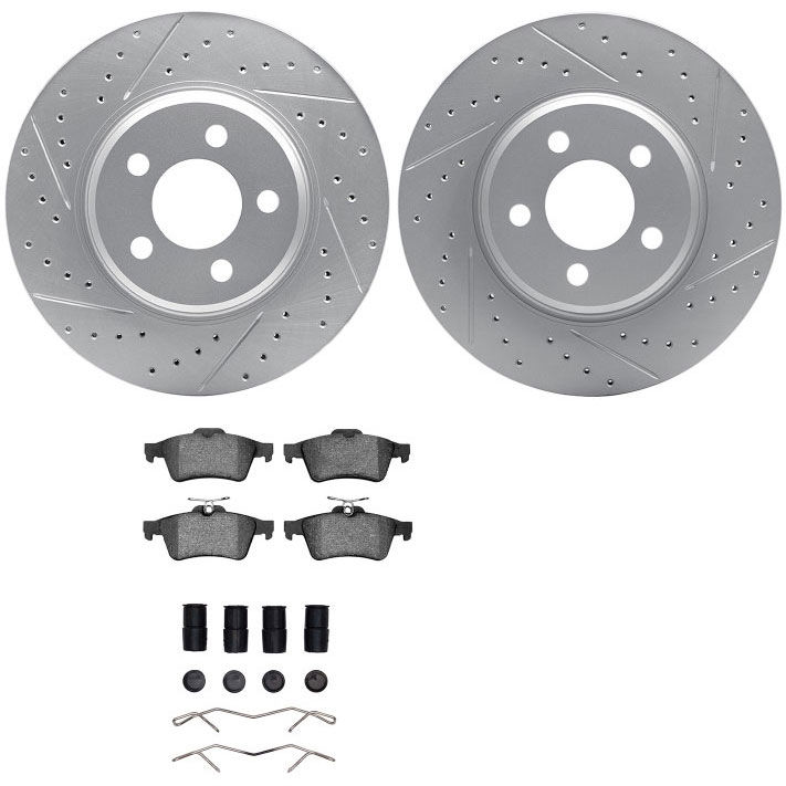 Dynamic Friction 2712-20022 - Brake Kit - Geoperformance Coated Drilled and Slotted Brake Rotor and Active Performance 309 Brake Pads
