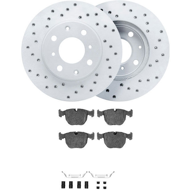 Dynamic Friction 2712-11010 - Brake Kit - Drilled Coated Carbon Alloy Brake Rotor and Active Performance 309 Brake Pads
