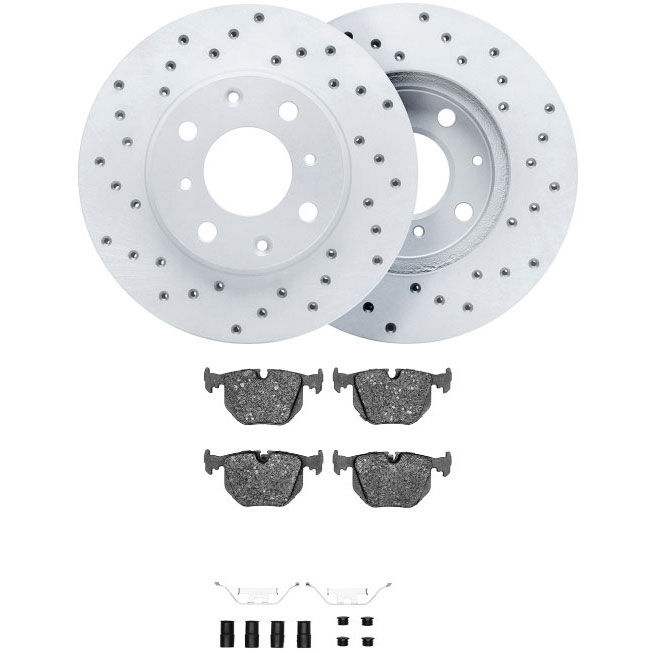 Dynamic Friction 2712-11013 - Brake Kit - Drilled Coated Carbon Alloy Brake Rotor and Active Performance 309 Brake Pads