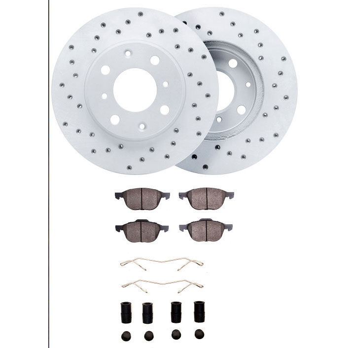 Dynamic Friction 2512-80135 - Brake Kit - Coated Drilled Brake Rotors with 5000 Advanced Brake Pads includes Hardware