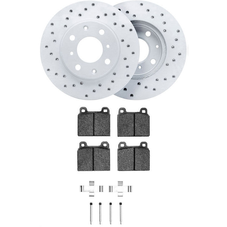 Dynamic Friction 2512-02026 - Brake Kit - Coated Drilled Brake Rotors with 5000 Advanced Brake Pads includes Hardware