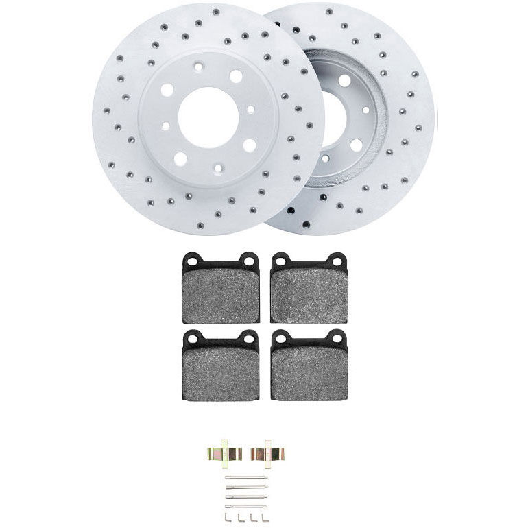 Dynamic Friction 2512-02034 - Brake Kit - Coated Drilled Brake Rotors with 5000 Advanced Brake Pads includes Hardware