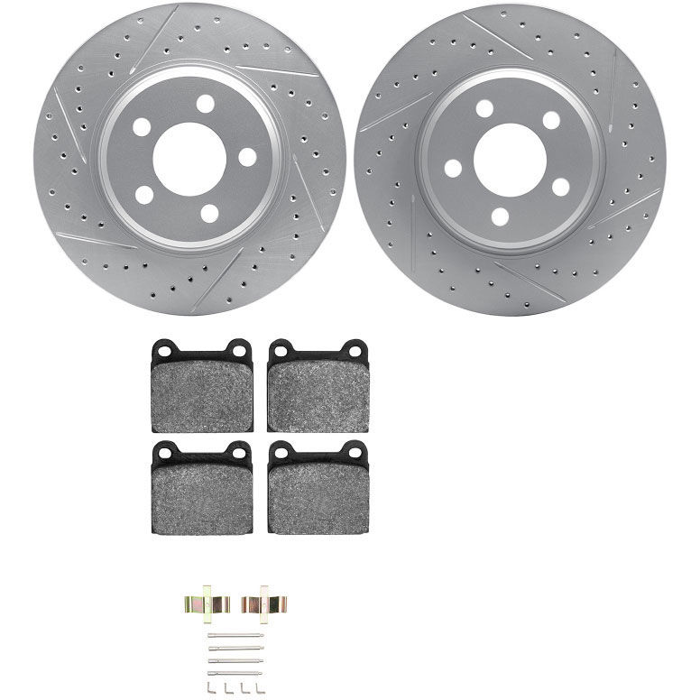 Dynamic Friction 2712-02017 - Brake Kit - Geoperformance Coated Drilled and Slotted Brake Rotor and Active Performance 309 Brake Pads