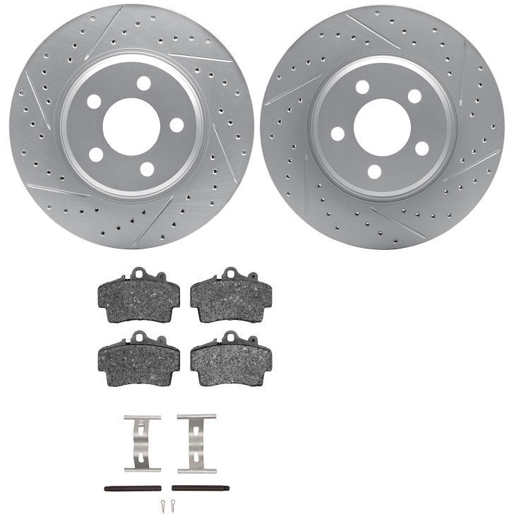 Dynamic Friction 2712-02025 - Brake Kit - Geoperformance Coated Drilled and Slotted Brake Rotor and Active Performance 309 Brake Pads