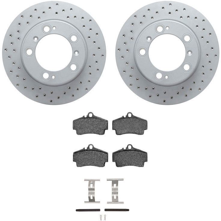 Dynamic Friction 2712-02028 - Brake Kit - Drilled Coated Carbon Alloy Brake Rotor and Active Performance 309 Brake Pads