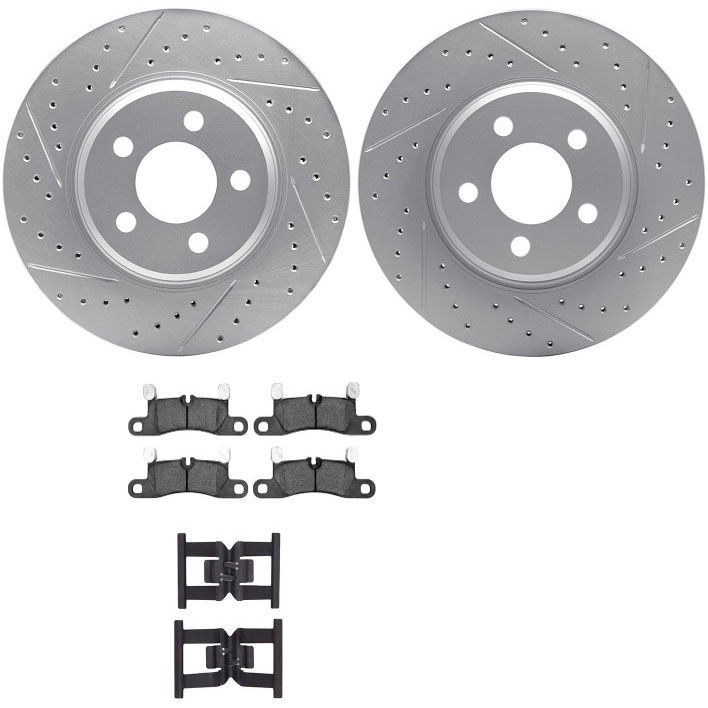 Dynamic Friction 2712-02038 - Brake Kit - Geoperformance Coated Drilled and Slotted Brake Rotor and Active Performance 309 Brake Pads