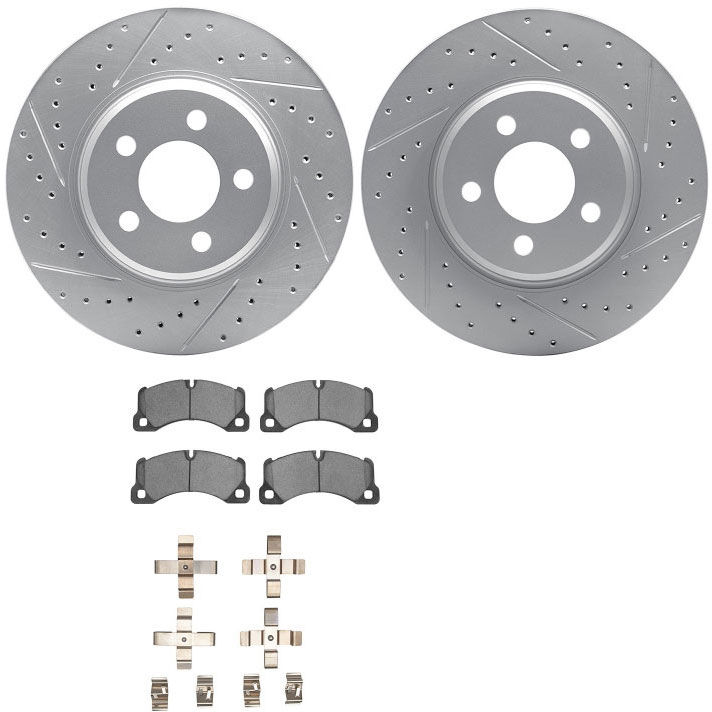 Dynamic Friction 2712-02041 - Brake Kit - Geoperformance Coated Drilled and Slotted Brake Rotor and Active Performance 309 Brake Pads