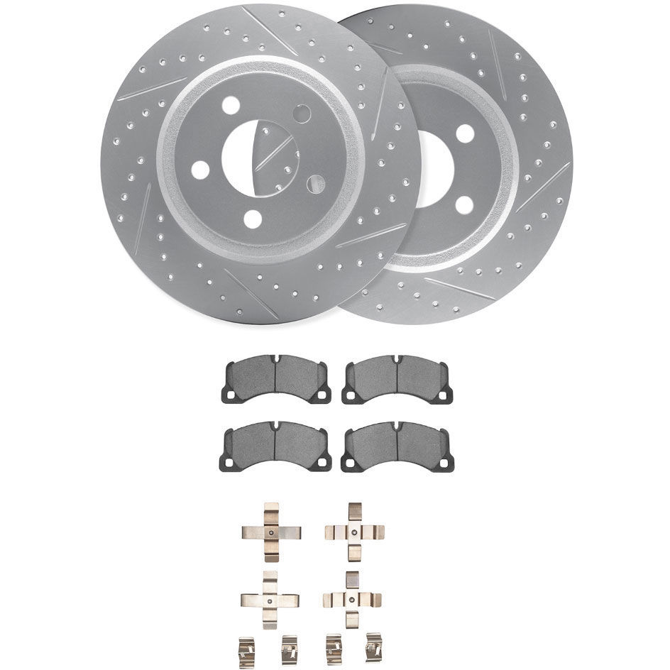 Dynamic Friction 2512-02177 - Brake Kit - Coated Drilled and Slotted Brake Rotors and 5000 Advanced Brake Pads with Hardware