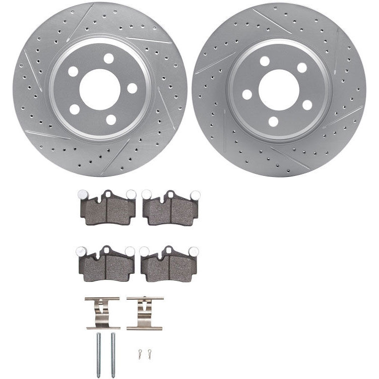 Dynamic Friction 2712-02036 - Brake Kit - Geoperformance Coated Drilled and Slotted Brake Rotor and Active Performance 309 Brake Pads