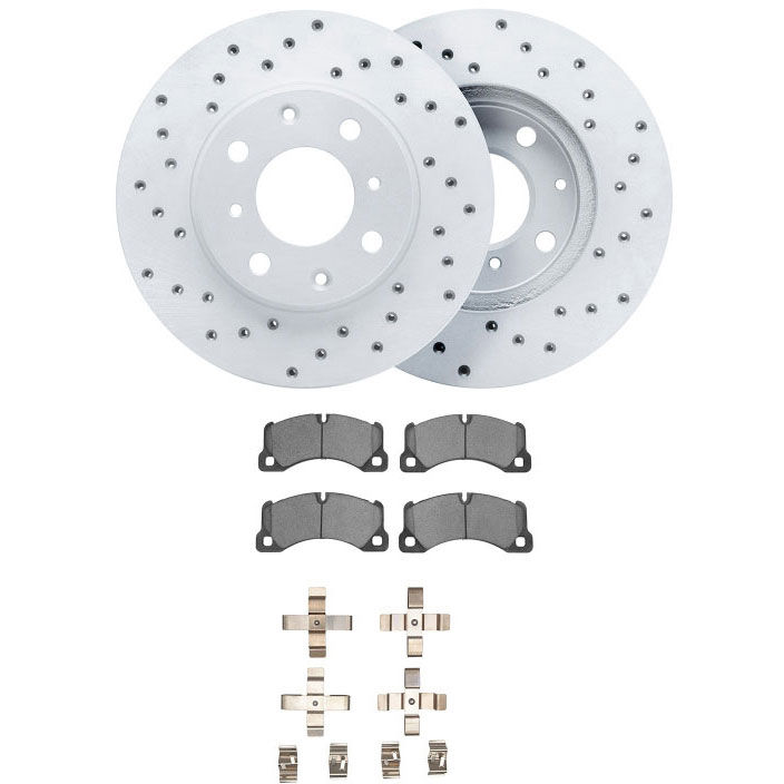 Dynamic Friction 2712-02040 - Brake Kit - Drilled Coated Carbon Alloy Brake Rotor and Active Performance 309 Brake Pads
