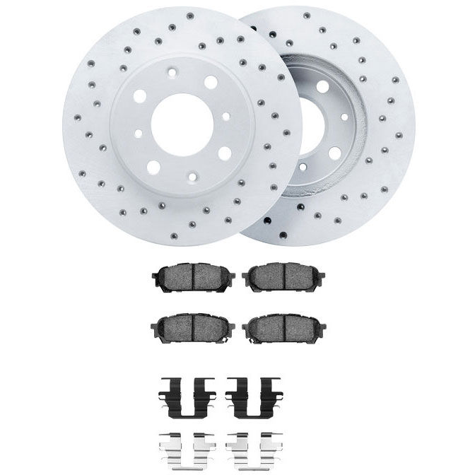 Dynamic Friction 2712-13005 - Brake Kit - Drilled Coated Carbon Alloy Brake Rotor and Active Performance 309 Brake Pads