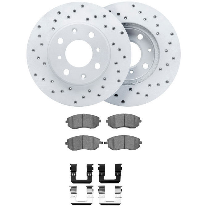 Dynamic Friction 2712-13012 - Brake Kit - Drilled Coated Carbon Alloy Brake Rotor and Active Performance 309 Brake Pads