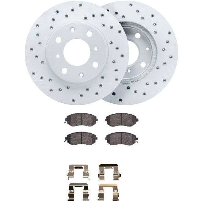 Dynamic Friction 2712-13014 - Brake Kit - Drilled Coated Carbon Alloy Brake Rotor and Active Performance 309 Brake Pads