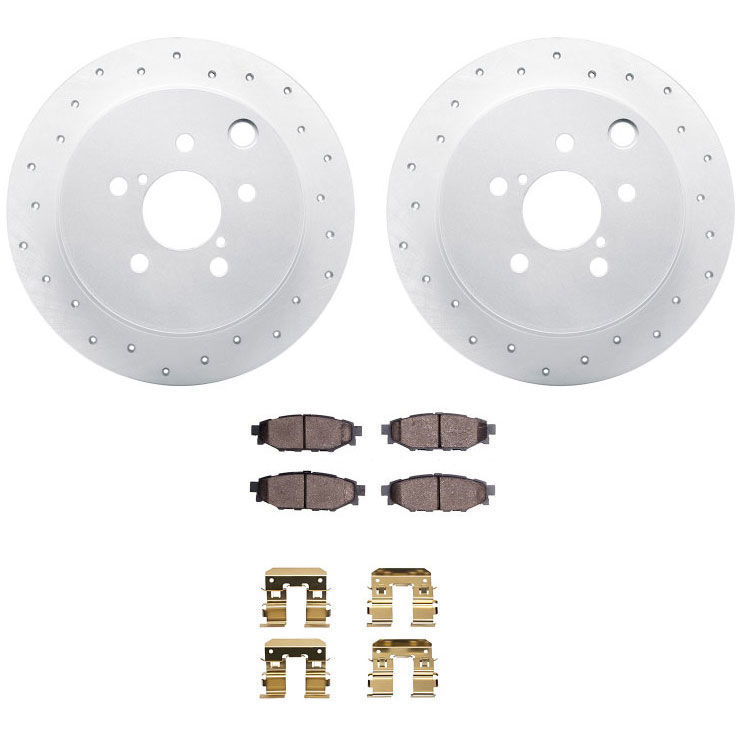Dynamic Friction 2712-13052 - Brake Kit - Drilled Coated Carbon Alloy Brake Rotor and Active Performance 309 Brake Pads