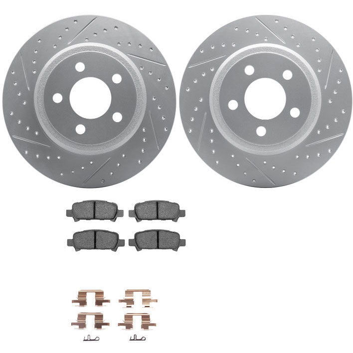 Dynamic Friction 2712-13062 - Brake Kit - Geoperformance Coated Drilled and Slotted Brake Rotor and Active Performance 309 Brake Pads