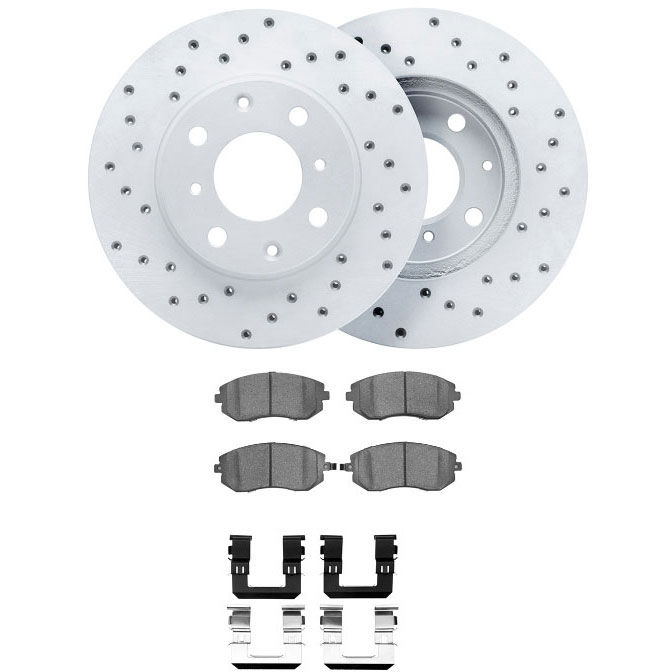 Dynamic Friction 2712-13068 - Brake Kit - Drilled Coated Carbon Alloy Brake Rotor and Active Performance 309 Brake Pads